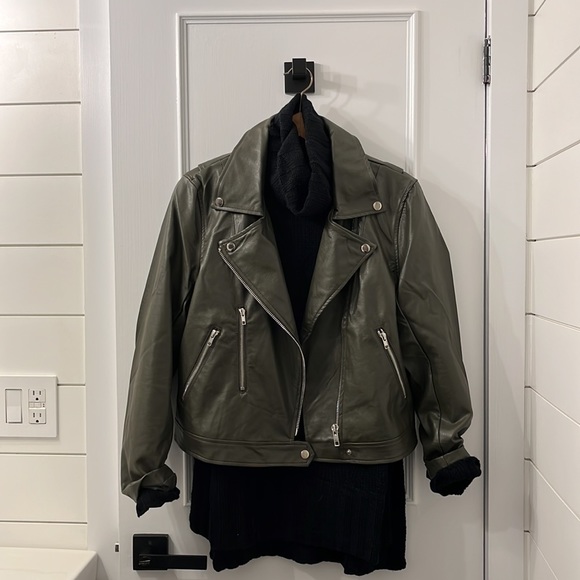 Three Bird Nest Olive Green Vegan Leather Moto Jacket - Picture 5 of 7